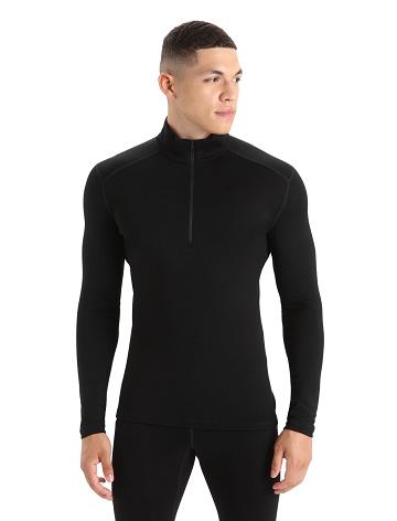 Black Men's Icebreaker Merino 260 Tech Long Sleeve Half Zip Thermal Top Base Layers | USA 1387UZGT